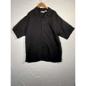 BACHRACH Silk Linen Button Down Shirt Mens XL Black S/S Retro Casual Office Soft